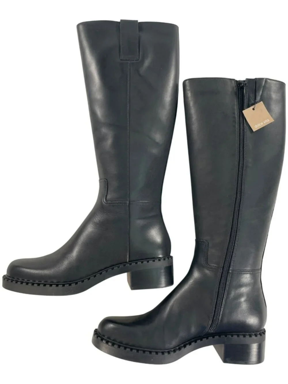 Dolce Vita Glory H20 Black Leather Knee-High Waterproof Boots Women's Size 8 NEW